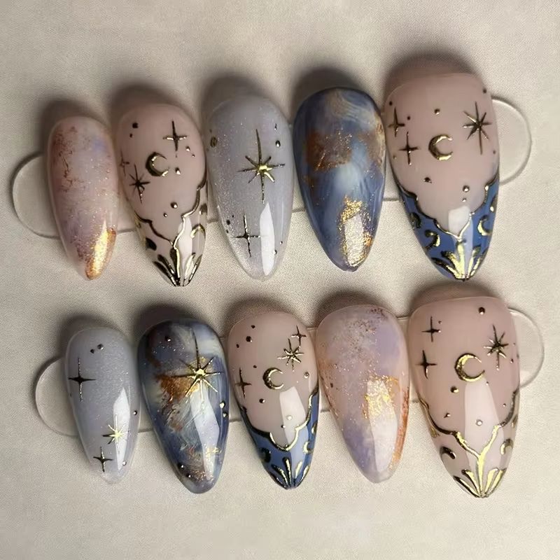 Nail Art French - 24 шт., набор коротких миндальных ногтей,