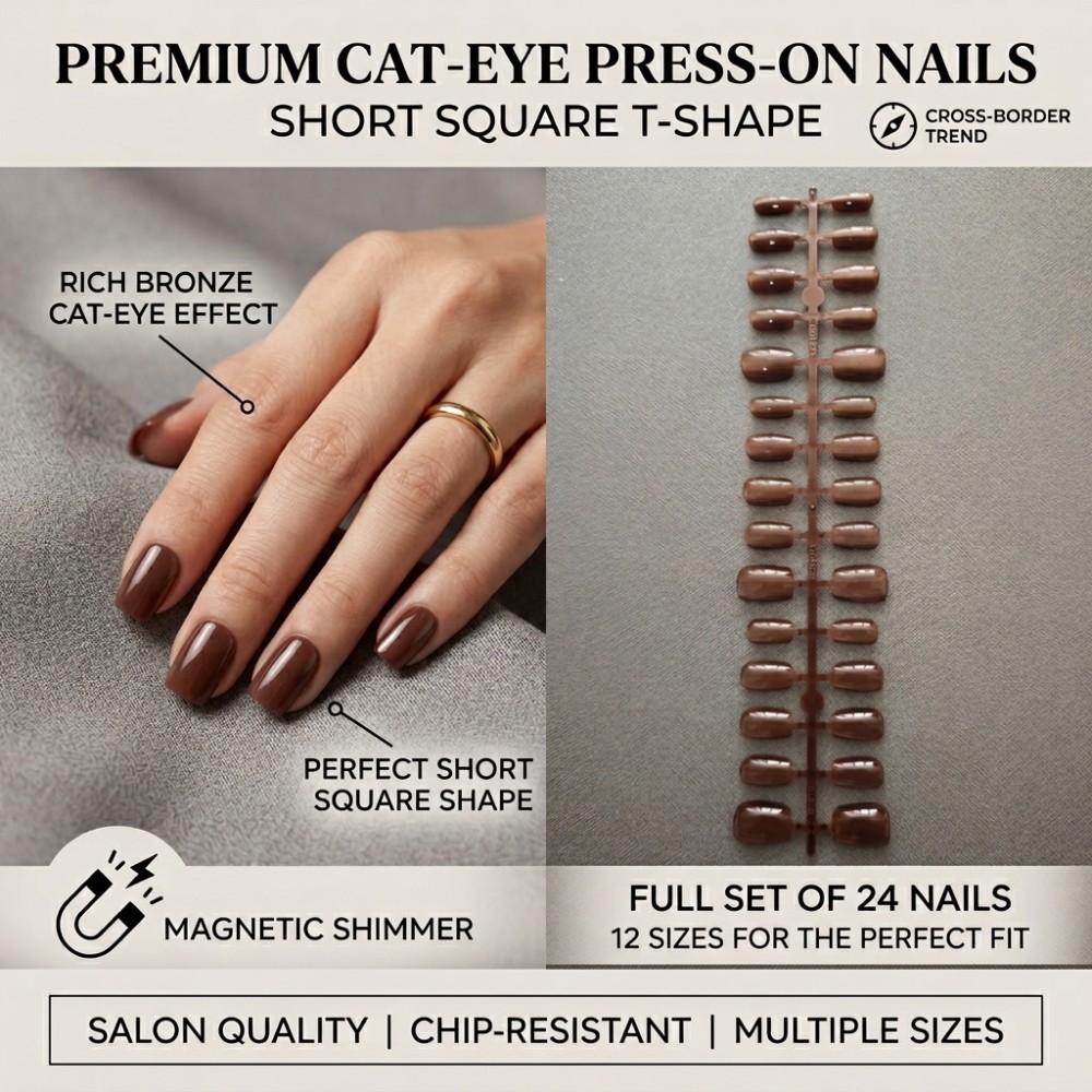 Nail Art Extension Cat Eye - 24 шт. коротких квадратных накладных ногтей