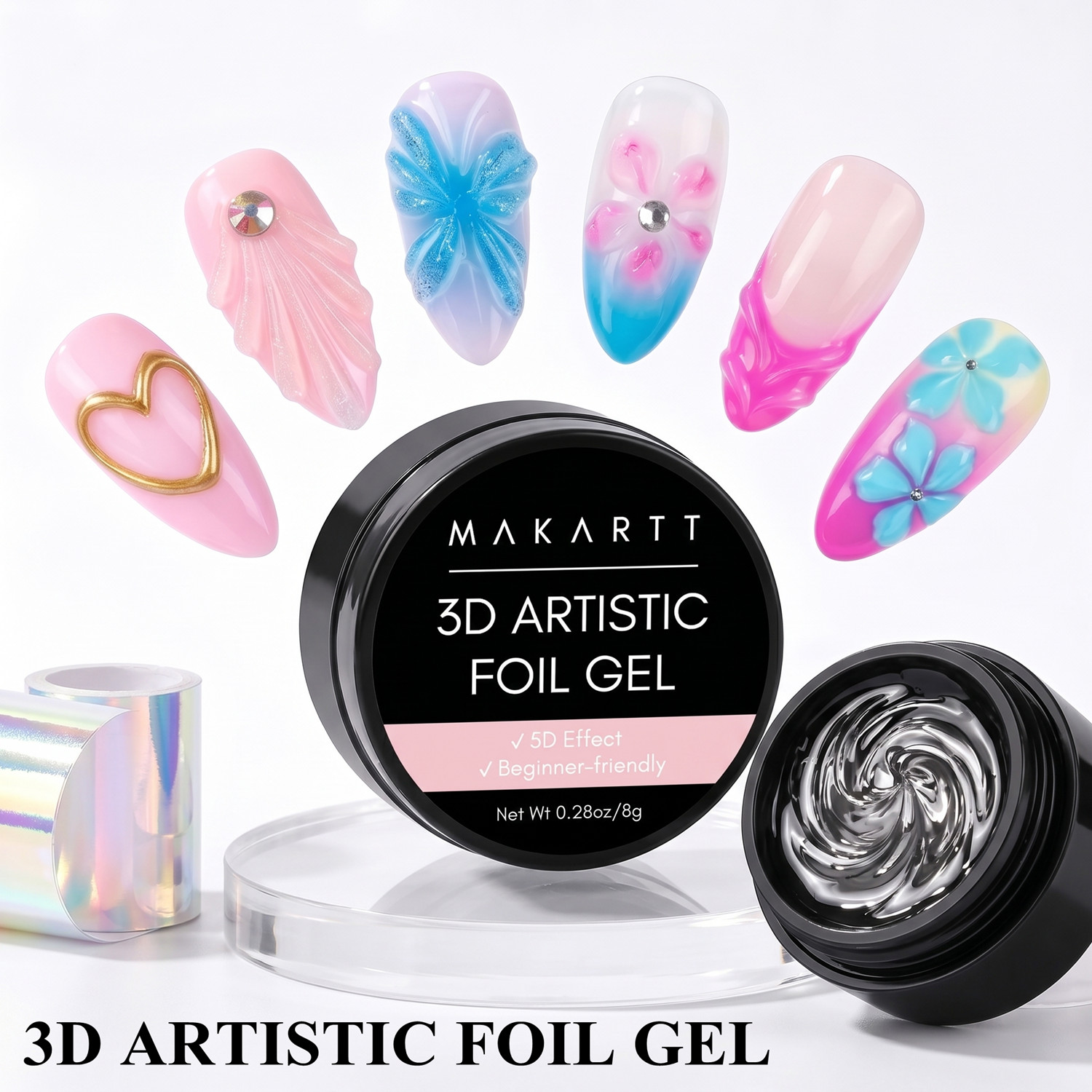 Nail Foil Transfer - Гель для ногтей Makartt 3D, 8