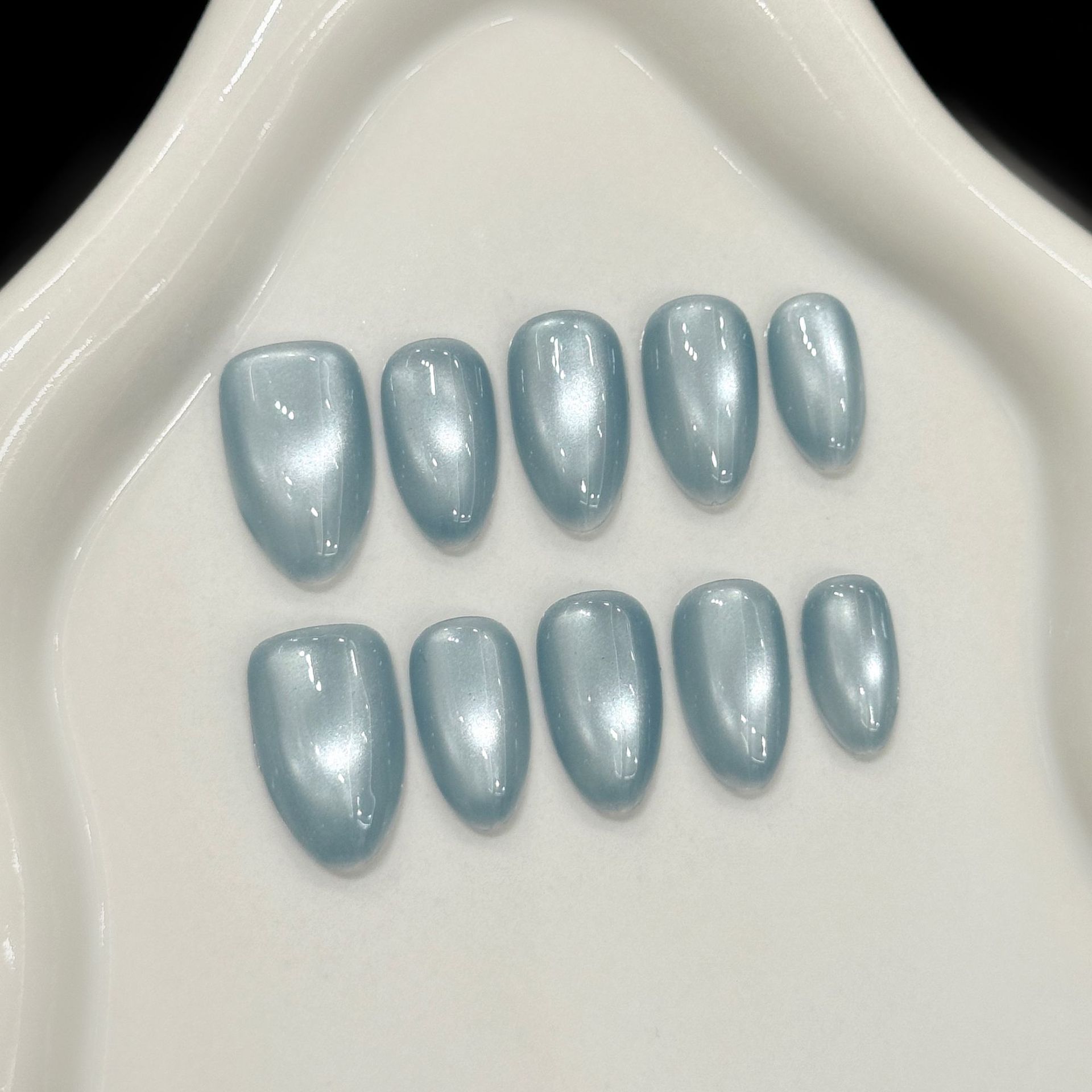 Nail Art French - 10 шт. синих накладных ногтей «кошачий