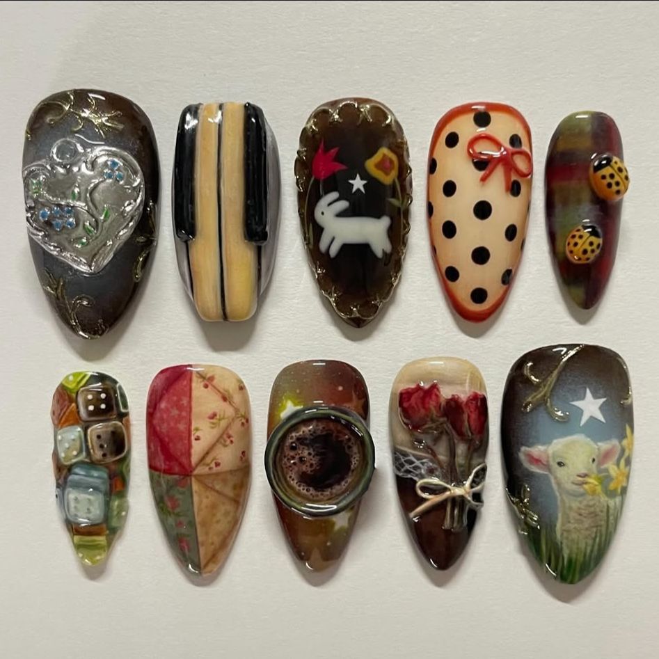 Nail Art Y2K - 24 шт., винтажные накладные ногти в