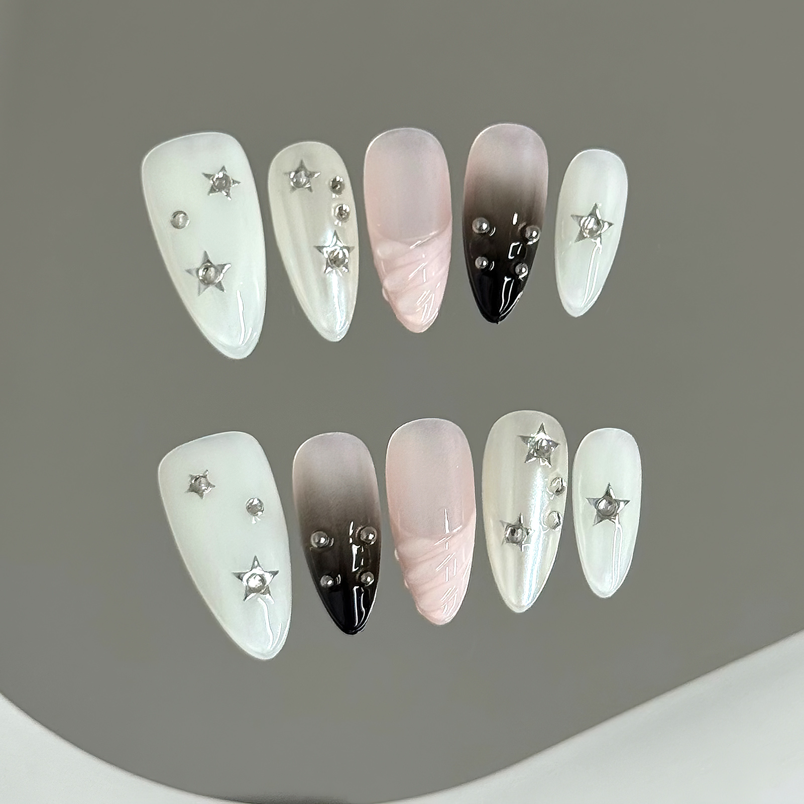 Nail Art Y2K - 10 шт., миндалевидные накладные ногти, блестящие