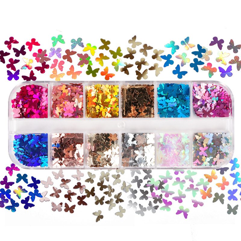 Nail Art Ombre - Разноцветные флуоресцентные бабочки с блестками аксессуары