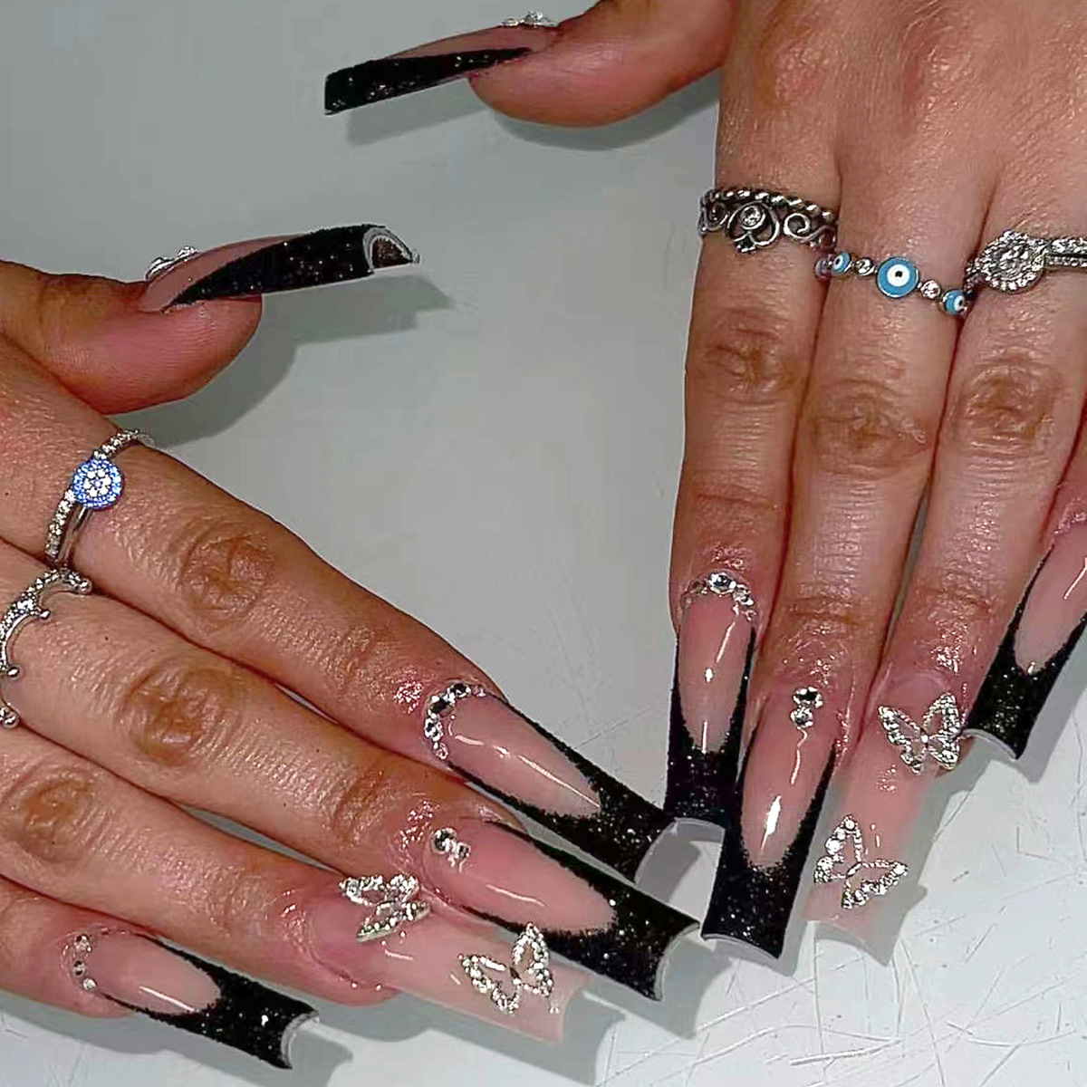 Nail Art French - 24 шт., черные французские накладные ногти,