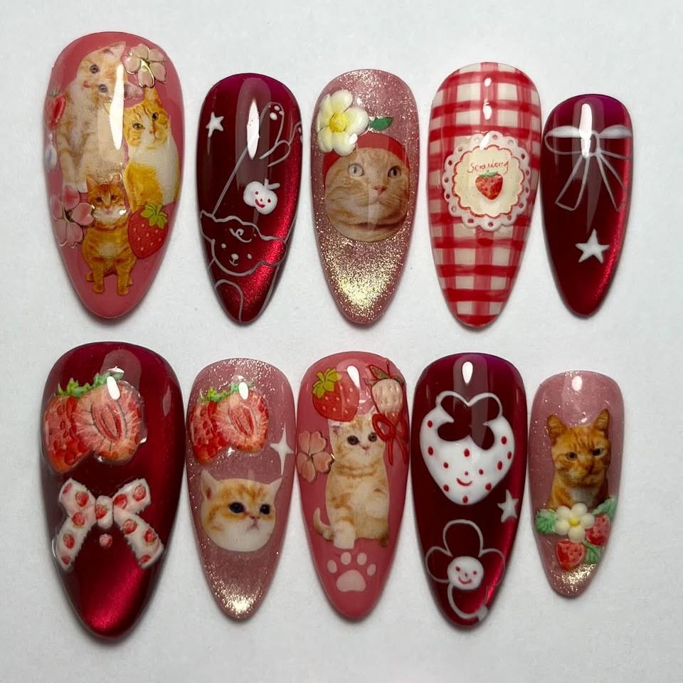 Nail Art Y2K - 24 шт., накладные ногти с клубничным